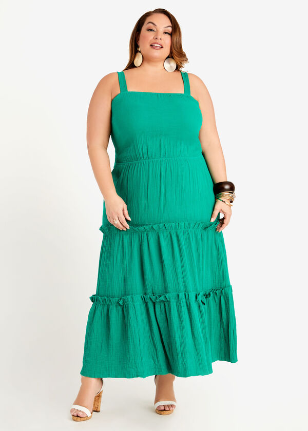 Tiered Cotton Gauze Maxi Dress, ULTRA MARINE GREEN image number 0