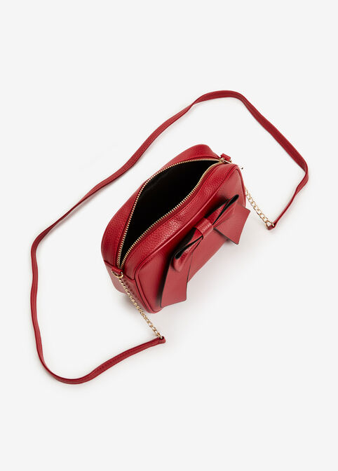 Red Bow Faux Leather Rectangle Bag, Red image number 2
