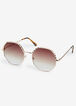 Textured Metal Round Sunglasses, Gold image number 1