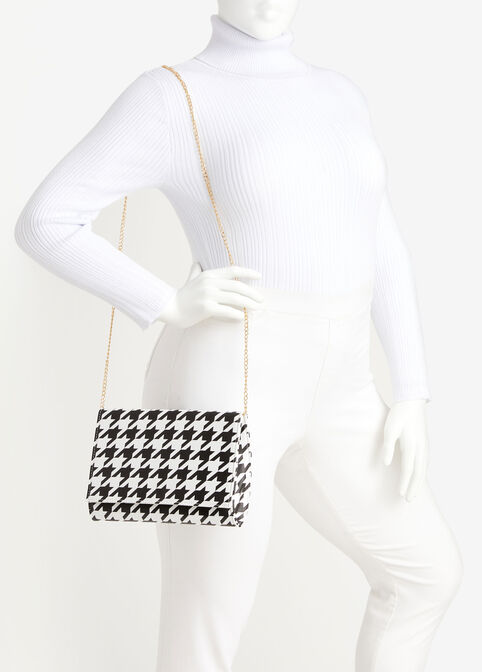 Houndstooth Faux Leather Clutch, Black Combo image number 3