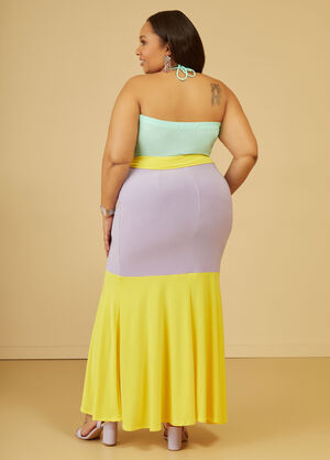 Colorblock Halter Maxi Dress, LIVING CORAL image number 1