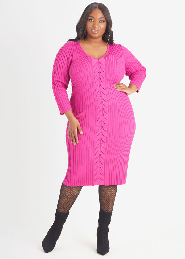 Plus Size Sweater Dress Ribbed Plus Size Knit Midi Length Dress image number 0