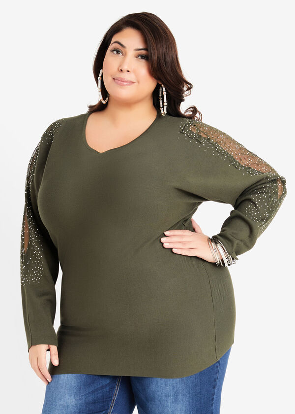 Plus Size Sweater Knitted Top Rib Plus Size Top Rhinestone Knit image number 0