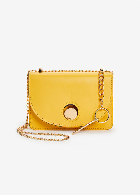 Chain Strap Faux Leather Flap Bag, Yellow image number 0
