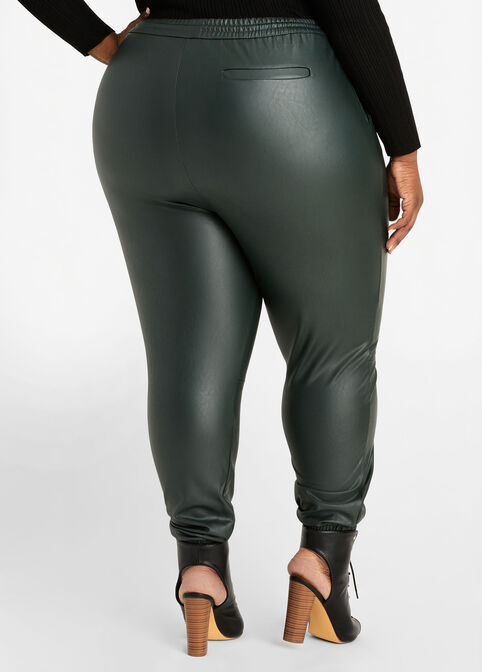 Faux Leather High Waist Joggers, Green image number 1