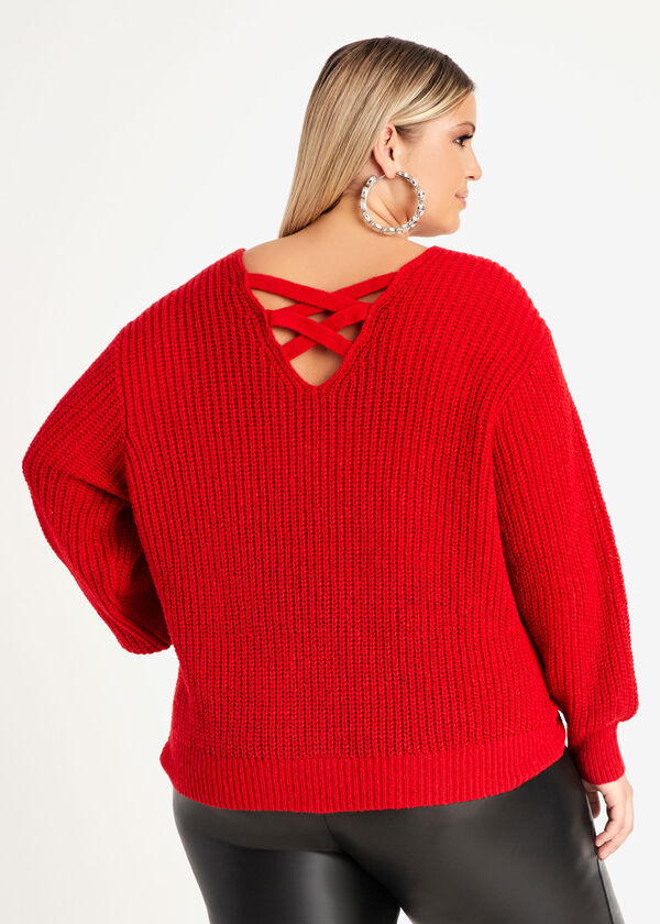 Reversible Knot Back Sweater, Barbados Cherry image number 3