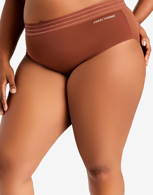 Sheer Waistband Micro Brief Panty, Chocolate Brown image number 0