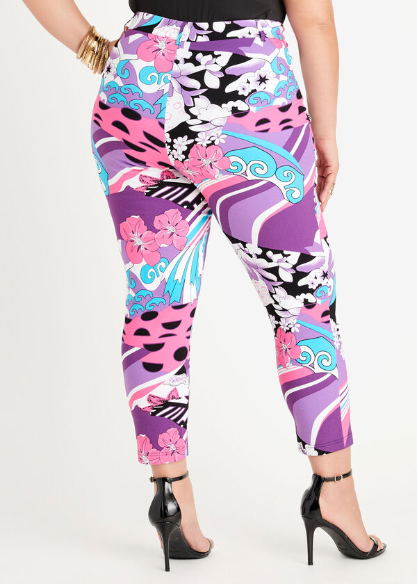 Mix Print Stretch Ankle Pant, Fandango Pink image number 1