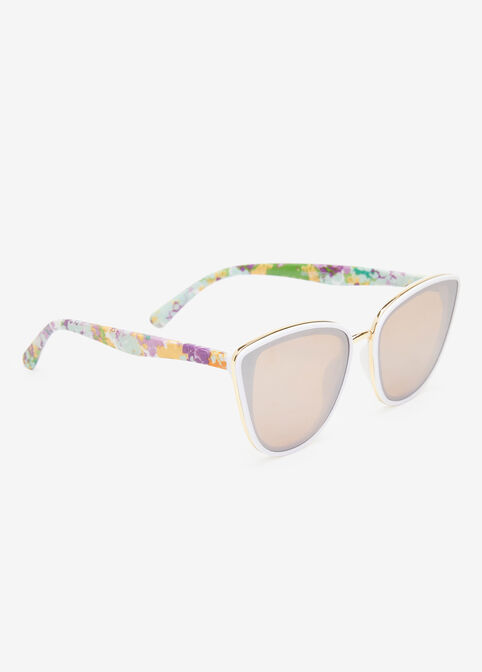 Printed Cat Eye Sunglasses, White image number 1