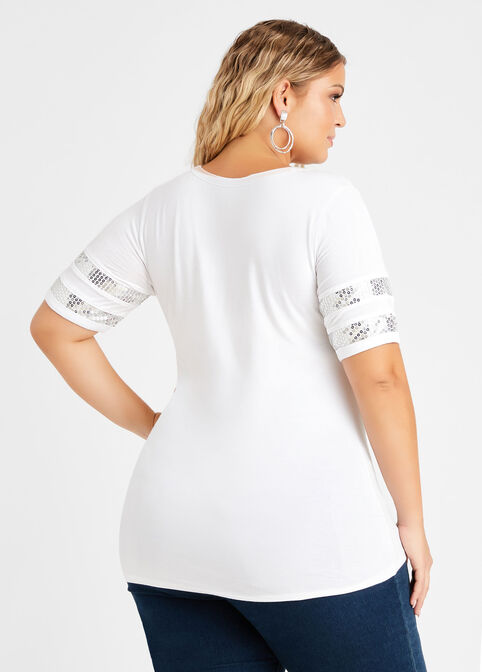Sequin Curves Change World Tee, White image number 2