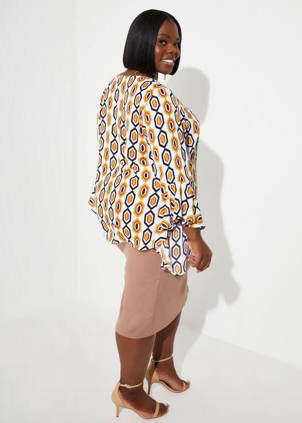 Geo Print Ruffled Crepe Blouse, Nugget Gold image number 2