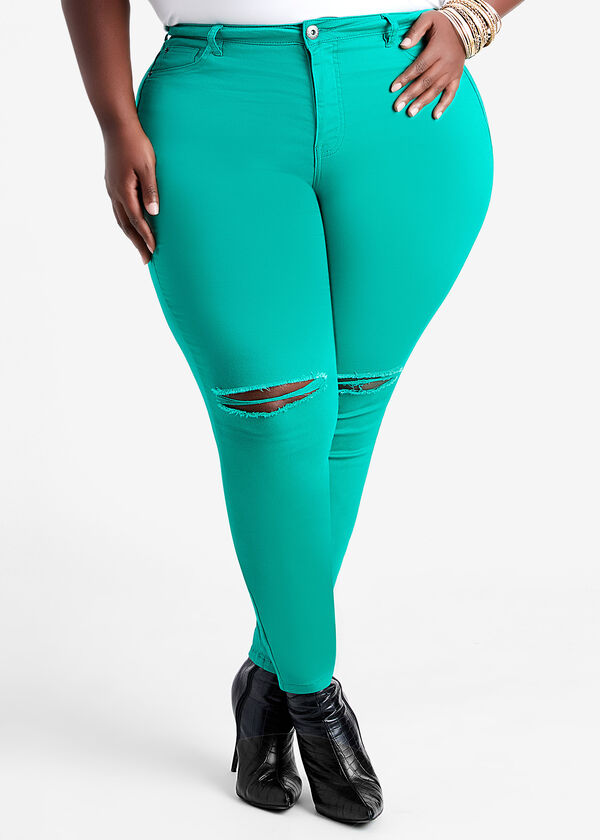 Distressed High Rise Jeggings, Pepper Green image number 0