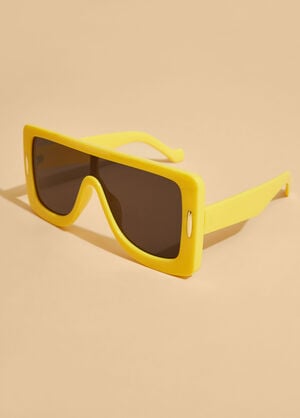 Plastic Tinted Shield Sunglasses, Yellow image number 1
