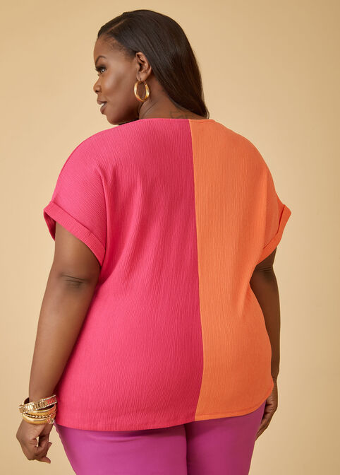 Two Tone Textured Top, LIVING CORAL image number 1