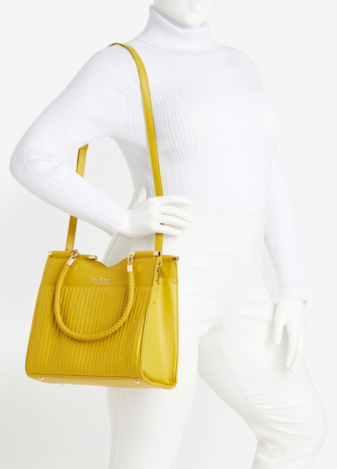 Bebe Aliah Stud Shopper Handbag, GOLDEN LIME image number 3
