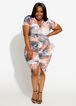 Plus Size Tie Dye Newspaper Print Ruched Drawstring Bodycon Sexy Dress image number 0