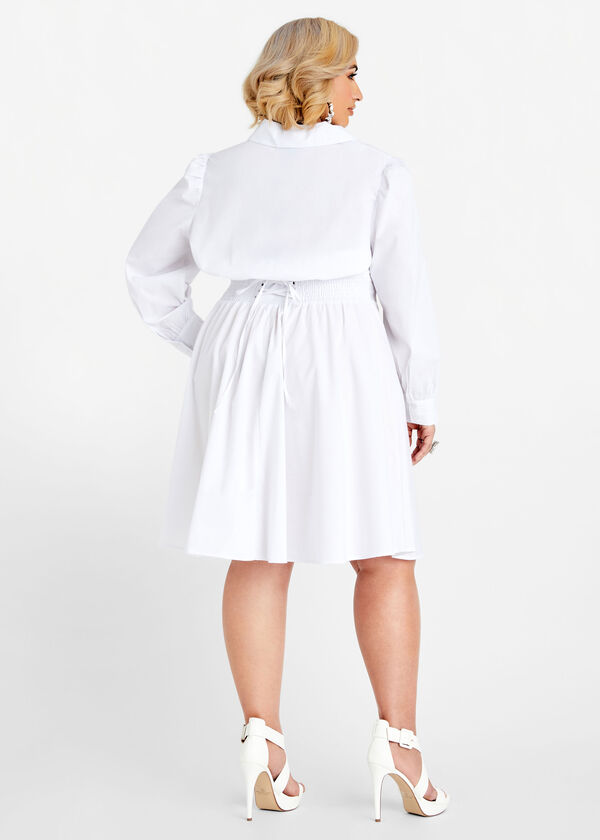 Corset Waist Lace Up Shirtdress, White image number 1