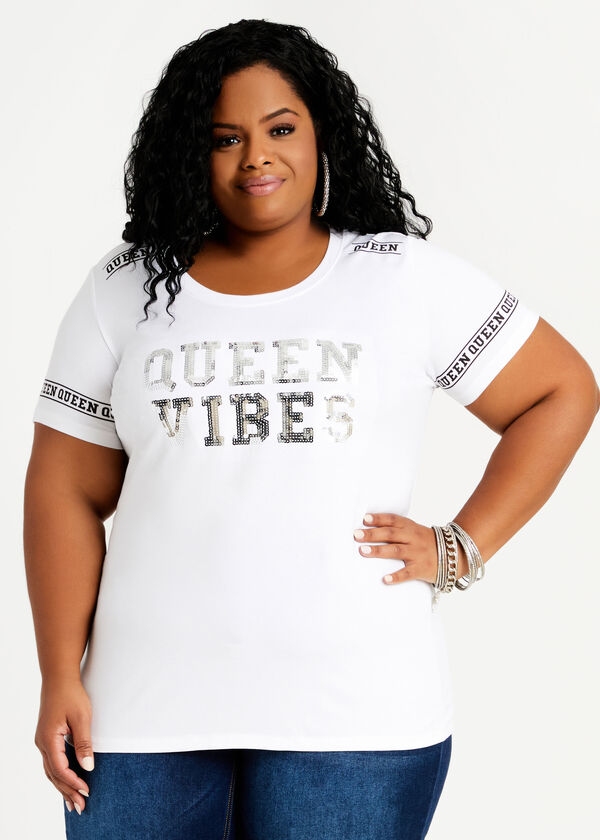 Sequin Queen Vibes Graphic Tee, White image number 0