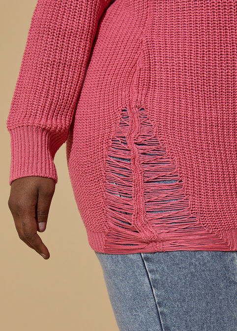 Distressed Ribbed Sweater, Pink Carnation image number 3