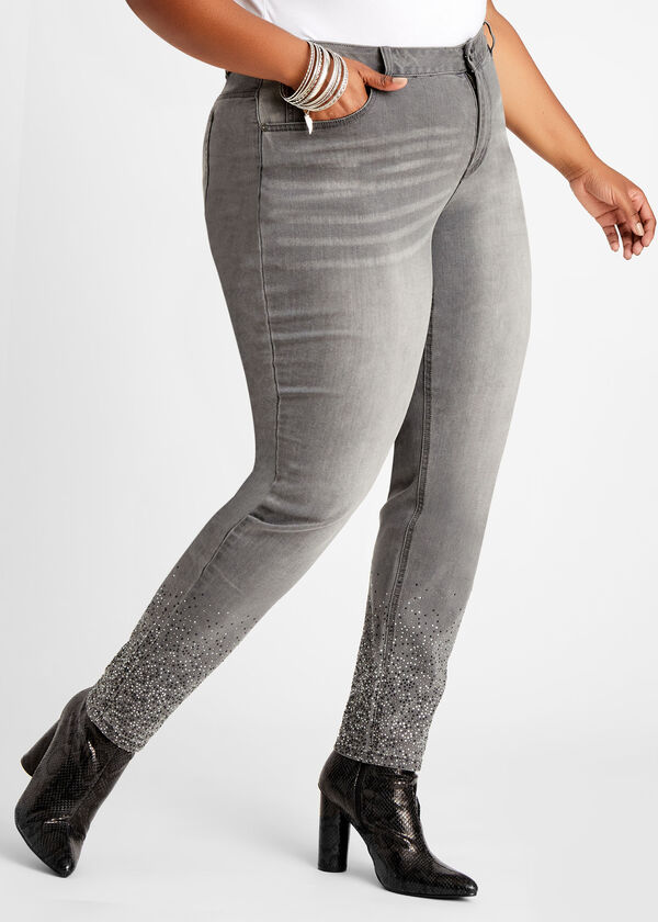 Studded Hem High Waist Skinny Jean, Grey image number 0