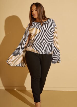 Striped Cape Sleeve Blouse, White image number 0