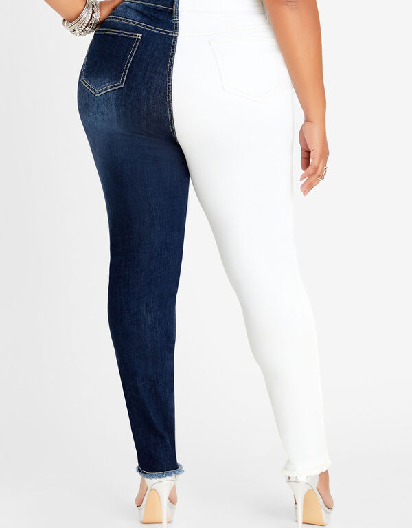 Distressed Two Tone Skinny Jeans, Dk Rinse image number 1