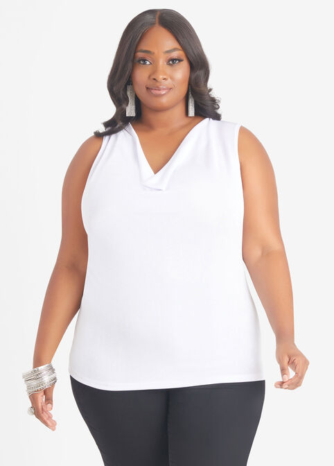 Cowl Neck Stretch Knit Top, White image number 0