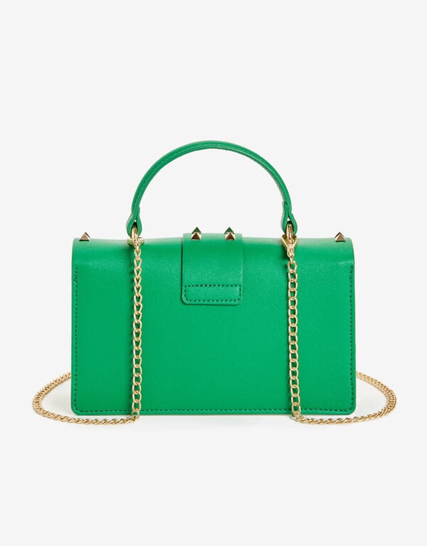 PVC & Faux Leather Studded Satchel, Green image number 1