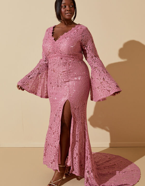 Corded Lace Front Split Gown, Foxglove image number 0