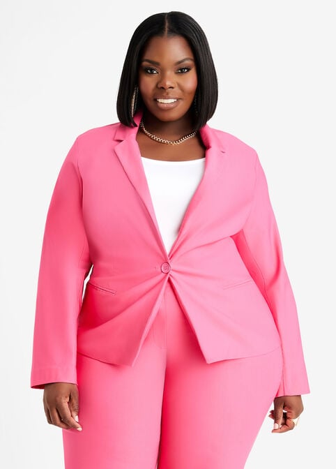 Pink Twill One Button Blazer, Fandango Pink image number 2