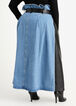 Belted Faux Leather & Denim Skirt, Black Combo image number 1