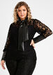 Lace Faux Leather Tie Neck Top, Black image number 0