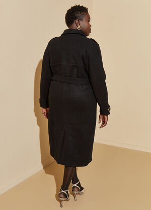 Belted Faux Wool Coat, Black image number 1