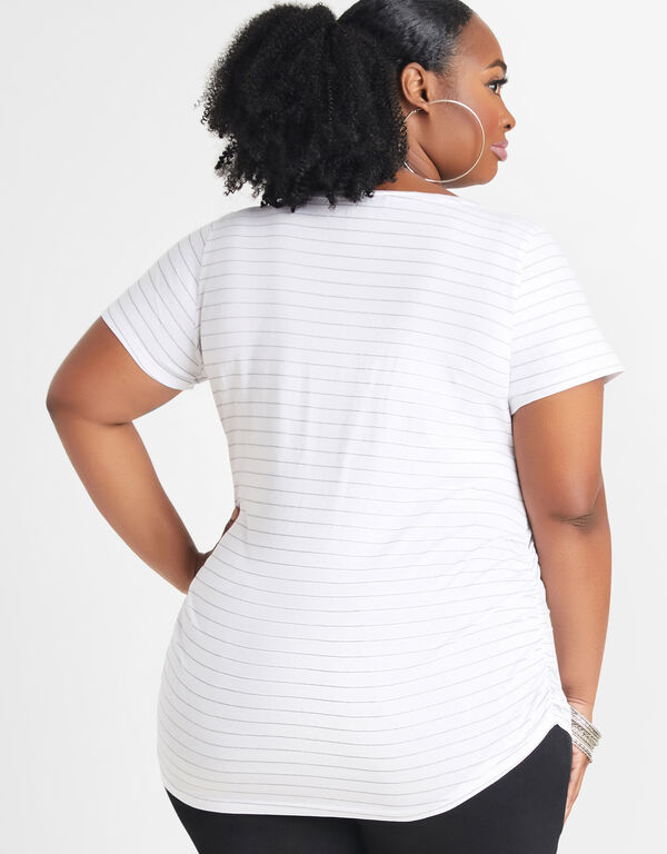 Striped Ruched Tee, White image number 1