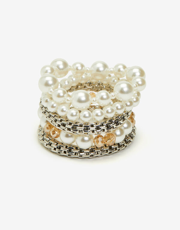 Faux Pearl Bracelet Set, Silver image number 0