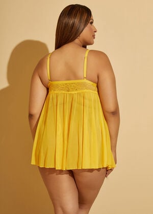 Lace Open Front Babydoll Set, Yellow image number 1