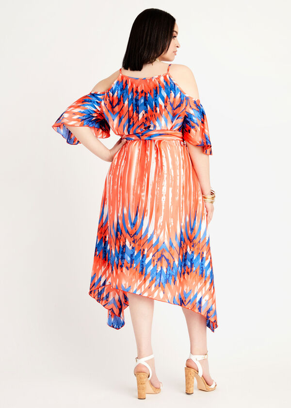 Cold Shoulder Stripe Print Dress, LIVING CORAL image number 1