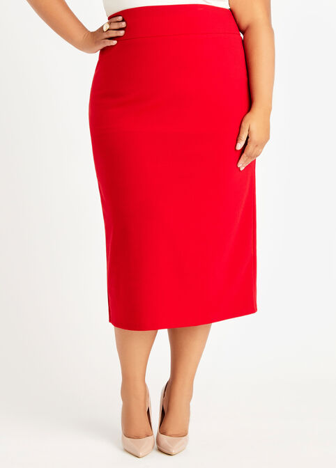 Red Crepe Pull On Pencil Skirt, Red image number 0