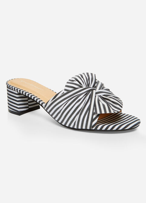 Fabric Bow Slide Wide Width Mules, Black White image number 0
