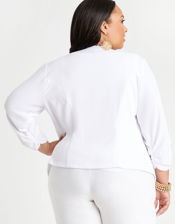 Ruched Sleeve Open Front Jacket, White image number 1