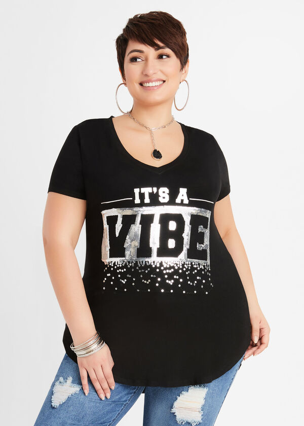 It's A Vibe Sequin Jersey Tee, Black image number 0