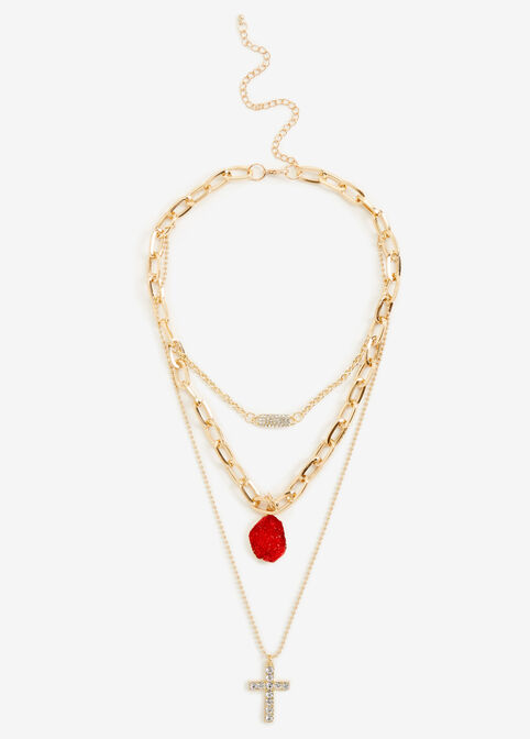 Gold Three Strand Pendant Necklace, Chili Pepper image number 0
