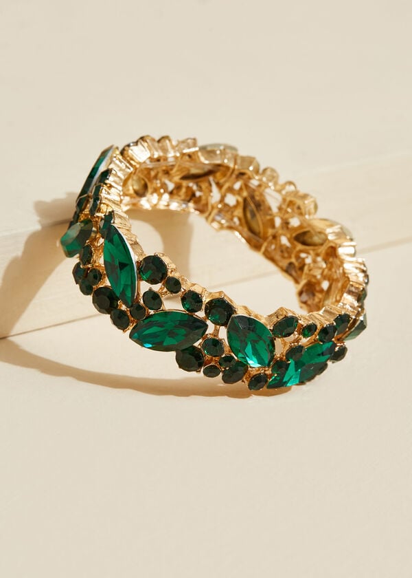Crystal Gold Tone Stretch Bracelet, Abundant Green image number 1