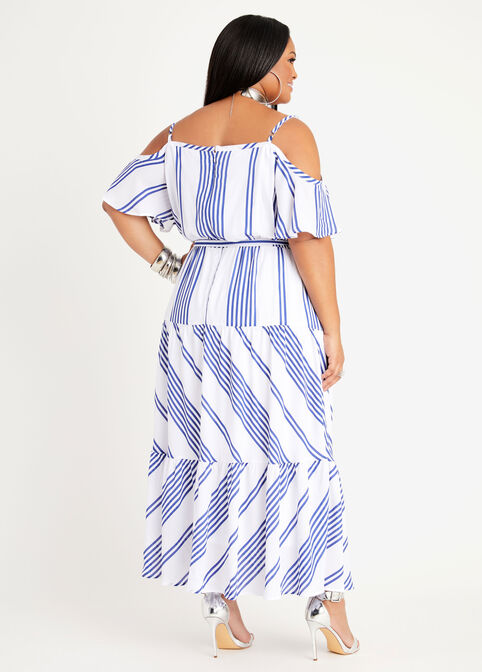 Stripe Cold Shoulder Tiered Maxi, Peacoat image number 1