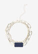 Silver Denim Bar Layer Necklace, Denim Blue image number 0