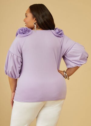Pleated Rosette Knit Top, Viola image number 1
