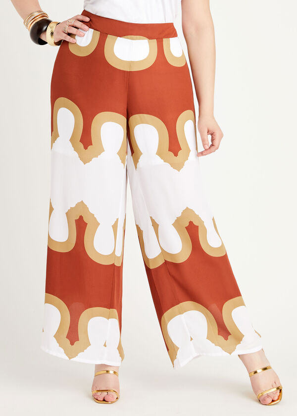 Abstract Print Wide Leg Pants, Tortoise Shell image number 0