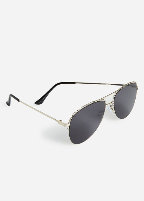 Silver Textured Aviator Sunglasses, Silver image number 0
