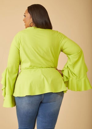 Ruffled Faux Wrap Blouse, LIME PUNCH image number 1