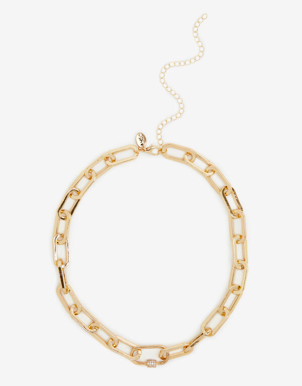 Gold Pave Charm Holder Necklace, Gold image number 1